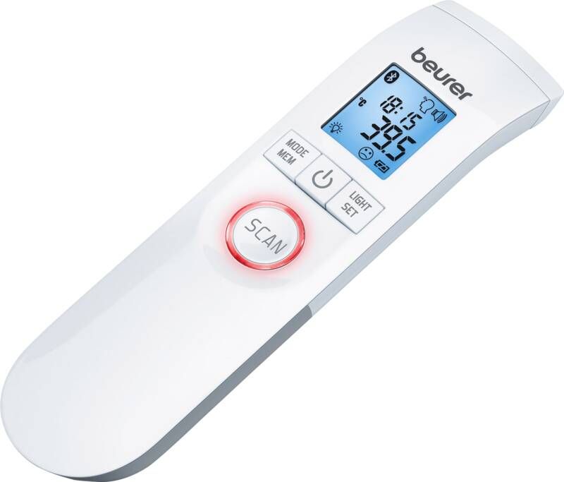 Beurer FT 95 Infraroodthermometer Smartthermometer Contactloos LED temperatuur alarm 60 geheugenplaatsen Geschikt voor babies en kinderen Medisch gecertificeerd Incl. batterijen 5 jaar garantie Wit