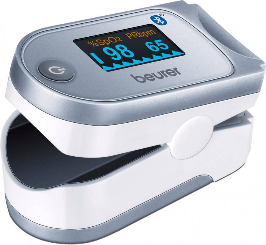 Beurer PO 60 Bluetooth Saturatiemeter Pulse-oximeter – Zuurstofmeter vinger Hartslagmeter Klinisch gevalideerd – HealthManager Pro app – Kleurendisplay Medisch gecertificeerd Incl. batterijen – 5 Jaar garantie Wit grijs