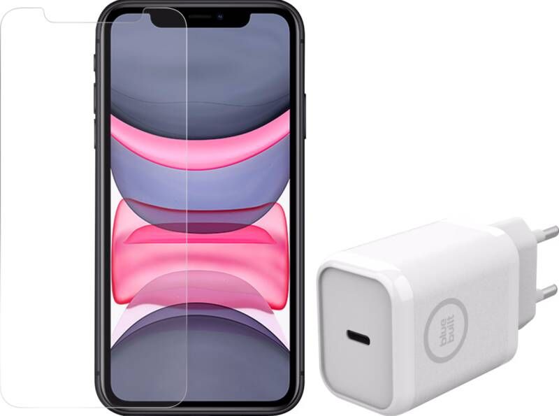 BlueBuilt Apple iPhone 11 Screenprotector Glas + Oplader 30W Wit