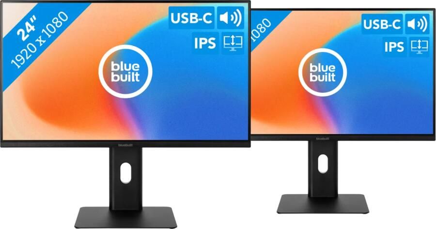 BlueBuilt 24 inch Full HD Monitor met USB C Duo pack