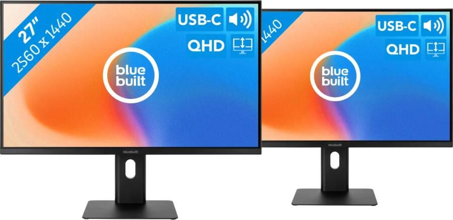 BlueBuilt 27 inch Quad HD Monitor met USB C Duo pack