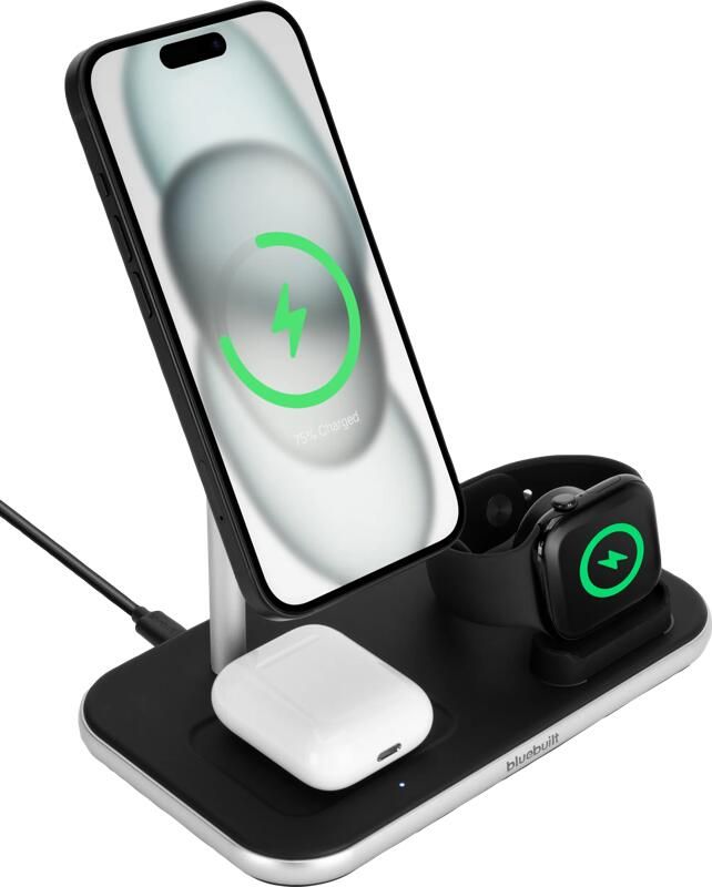 BlueBuilt 3-in-1 Draadloze Oplader met Qi2 15W Zwart