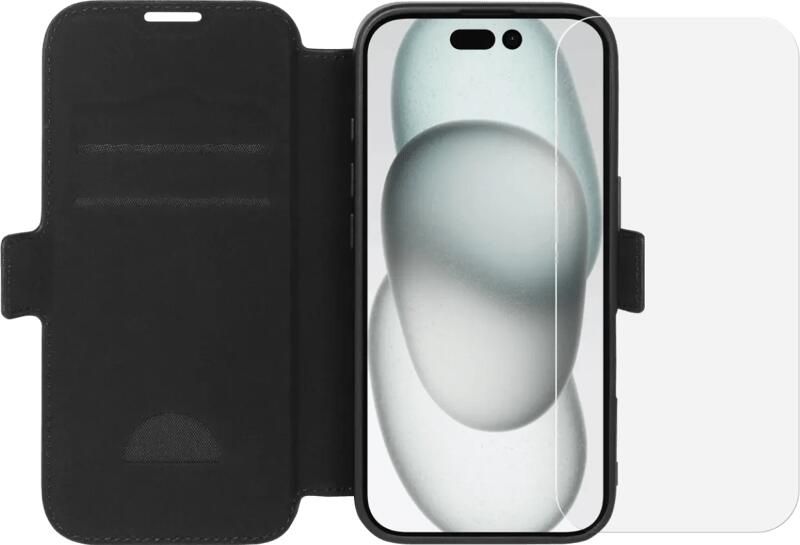 BlueBuilt Apple iPhone 16 Book Case Leer Zwart + Screenprotector Glas