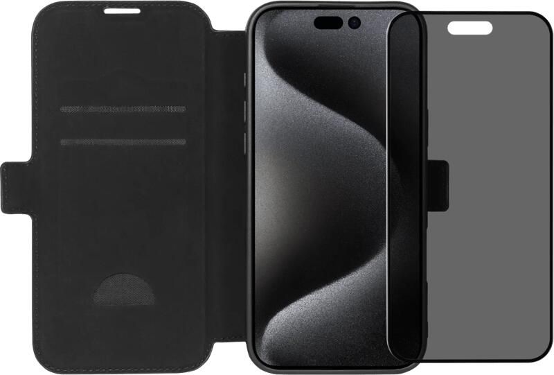 BlueBuilt Apple iPhone 16 Pro Max Book Case Leer Zwart + Privacy Screenprotector Glas