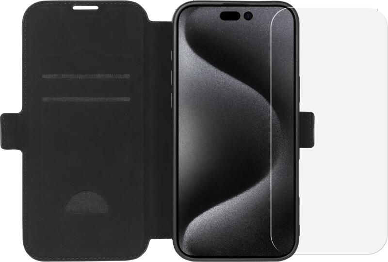 BlueBuilt Apple iPhone 16 Pro Max Book Case Leer Zwart + Screenprotector Glas