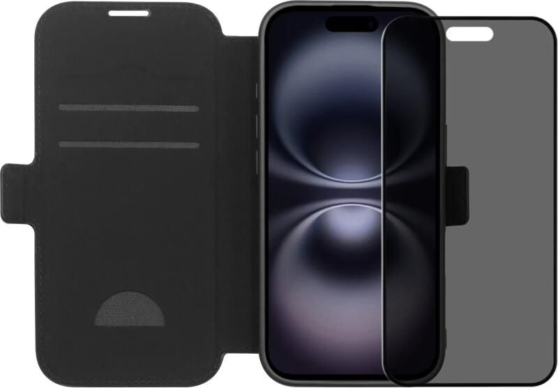 BlueBuilt Apple iPhone 17 Book Case Leer Zwart + iPhone 17 Privacy Screenprotector Glas