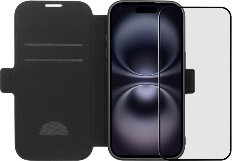 BlueBuilt Apple iPhone 17 Book Case Leer Zwart + iPhone 17 Screenprotector Glas