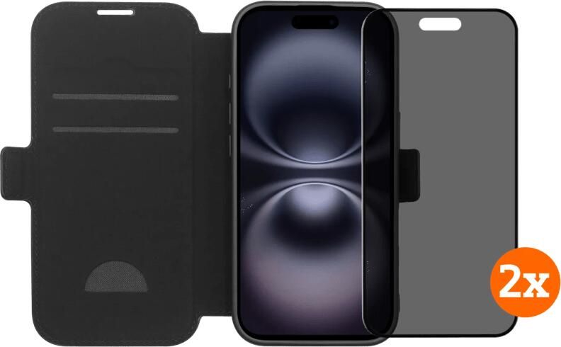 BlueBuilt Apple iPhone 17 Book Case Leer Zwart + Privacy Filter Screenprotector Duo Pack