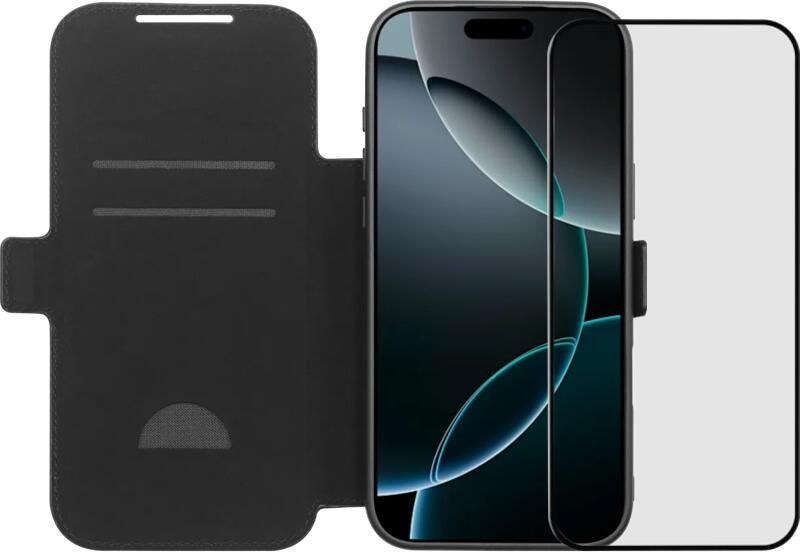 BlueBuilt Apple iPhone 17 Pro Max Book Case Leer Zwart + iPhone 17 Pro Max Screenprotector Glas