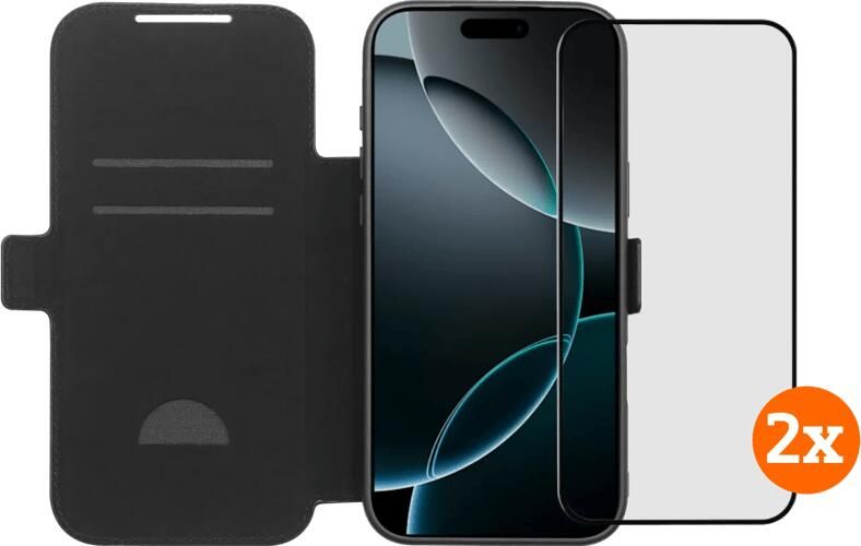 BlueBuilt Apple iPhone 17 Pro Max Book Case Leer Zwart + Screenprotector Duo Pack