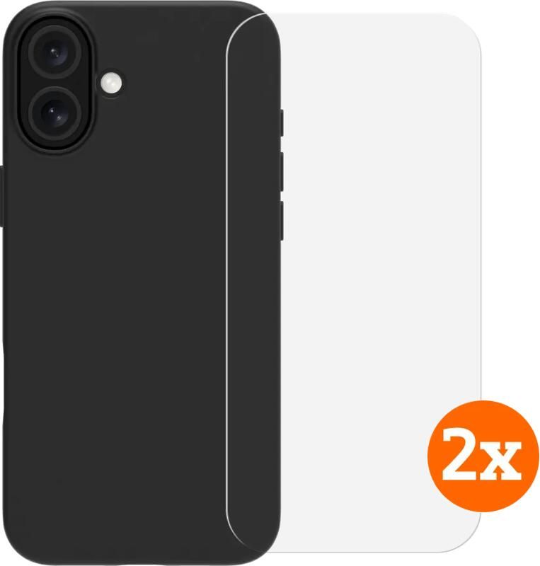 BlueBuilt Back Cover Apple iPhone 16 Plus Zwart + Screenprotector Glas Duo Pack