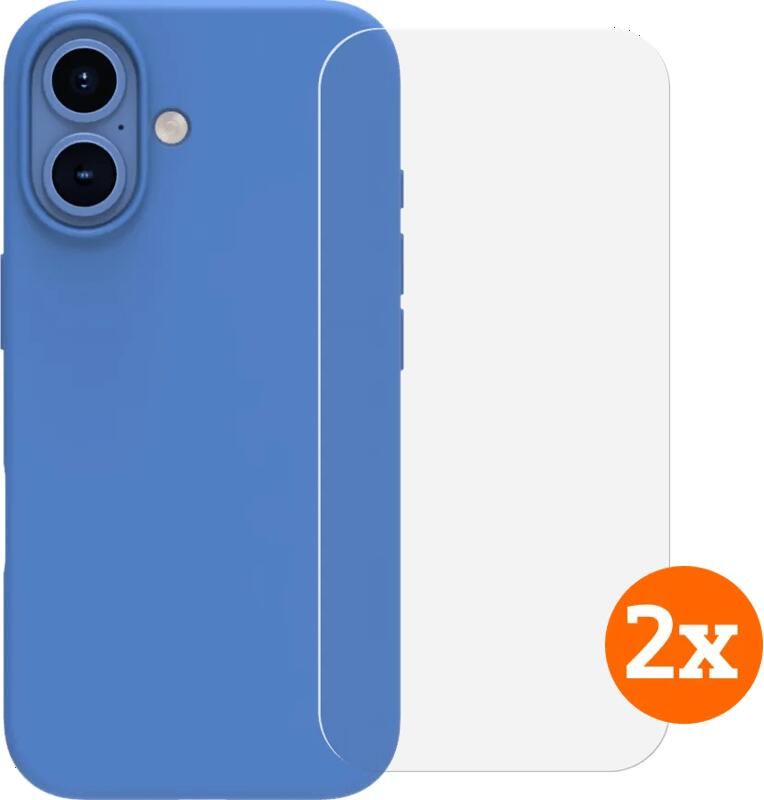 BlueBuilt Back Cover iPhone 16 Blauw + Screenprotector Glas Duo Pack