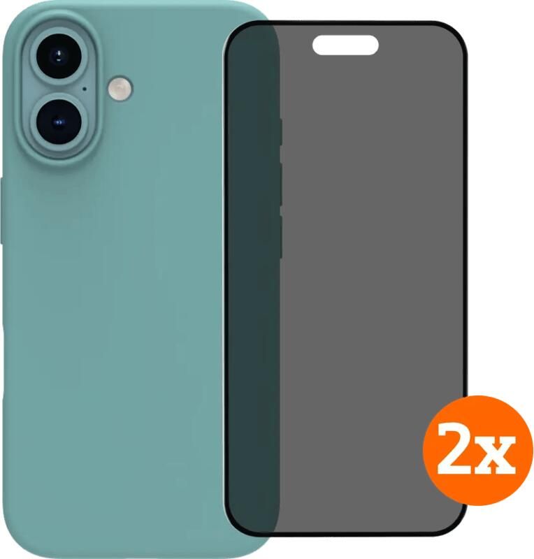 BlueBuilt Back Cover iPhone 16 Groen + Privacy Filter Screenprotector Glas Duo Pack