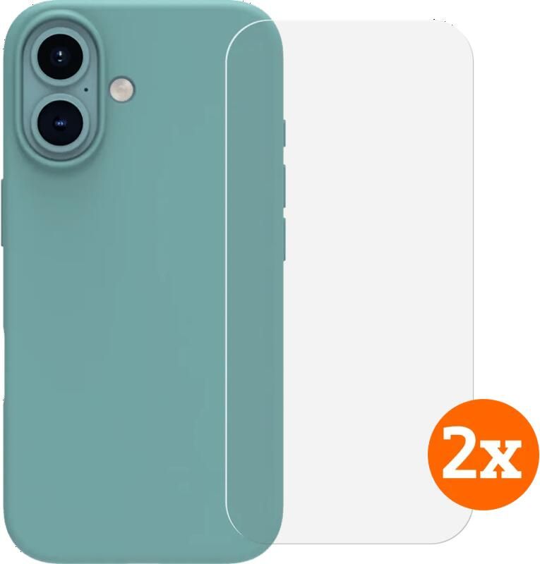 BlueBuilt Back Cover iPhone 16 Groen + Screenprotector Glas Duo Pack