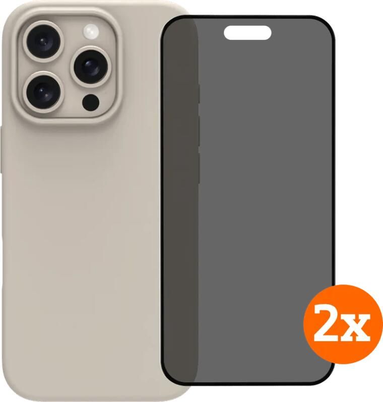BlueBuilt Back Cover iPhone 16 Pro Beige + Privacy Filter Screenprotector Glas Duo Pack