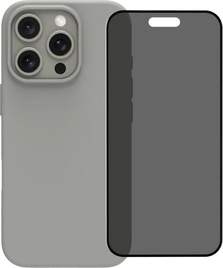 BlueBuilt Back Cover iPhone 16 Pro Grijs + Privacy Filter Screenprotector Glas