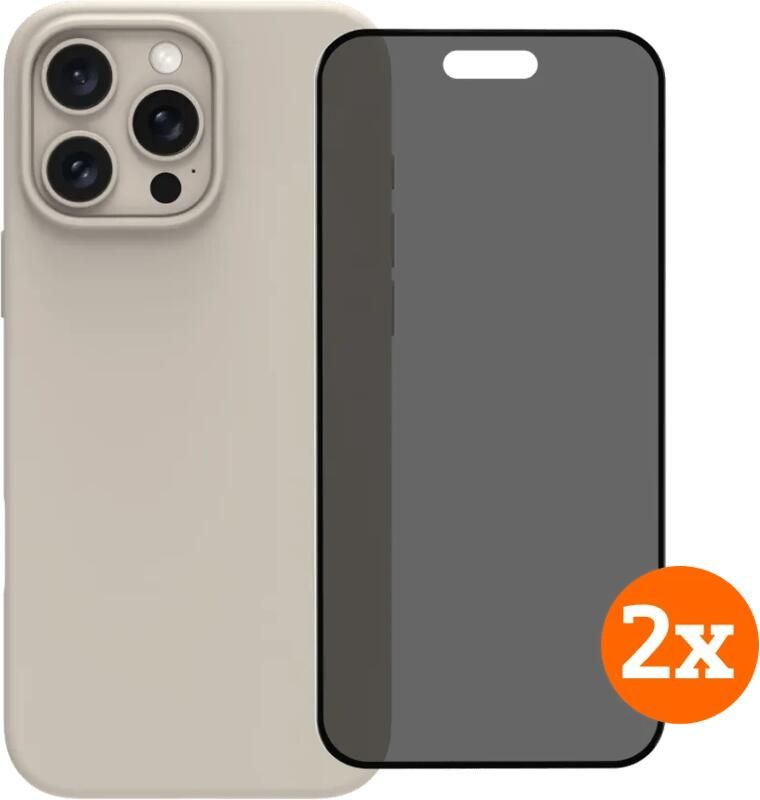 BlueBuilt Back Cover iPhone 16 Pro Max Beige + Privacy Filter Screenprotector Duo Pack