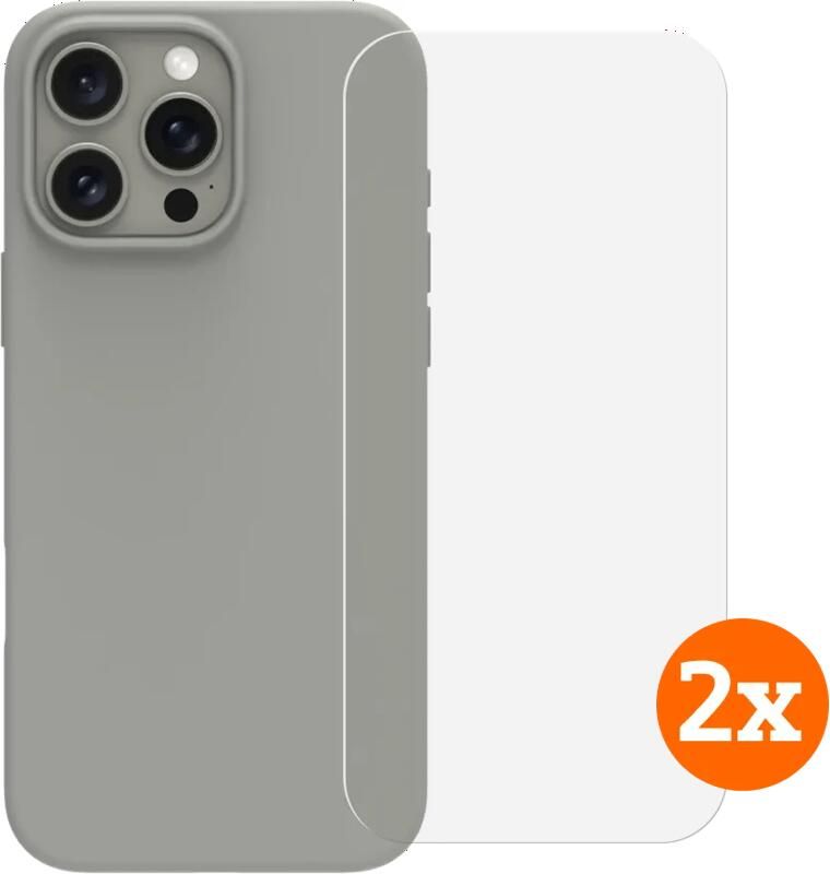 BlueBuilt Back Cover iPhone 16 Pro Max Grijs + Screenprotector Glas Duo Pack