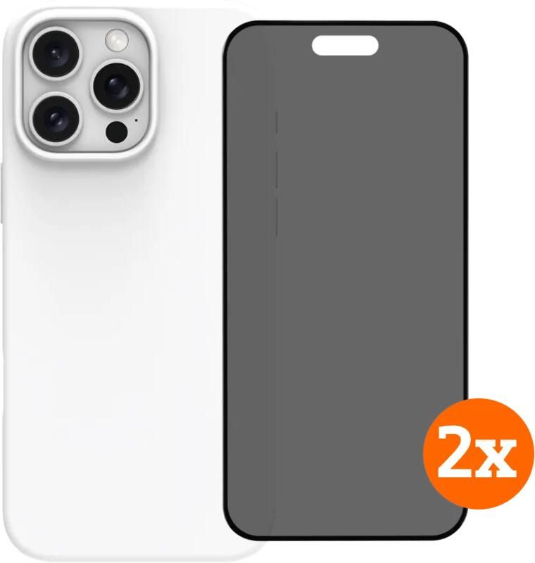 BlueBuilt Back Cover iPhone 16 Pro Max Wit + Privacy Filter Screenprotector Glas Duo Pack