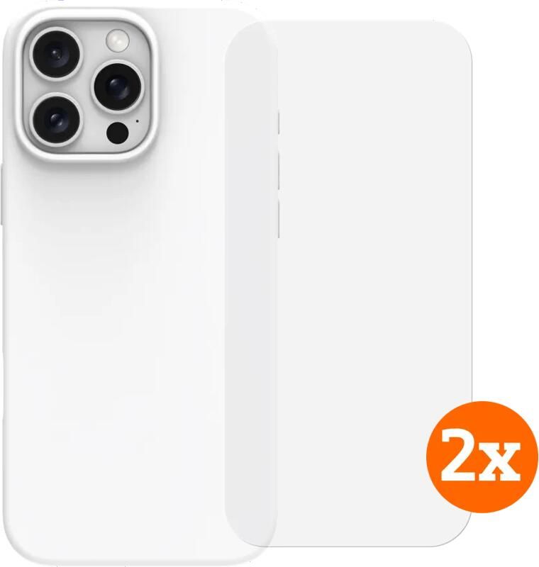 BlueBuilt Back Cover iPhone 16 Pro Max Wit + Screenprotector Glas Duo Pack