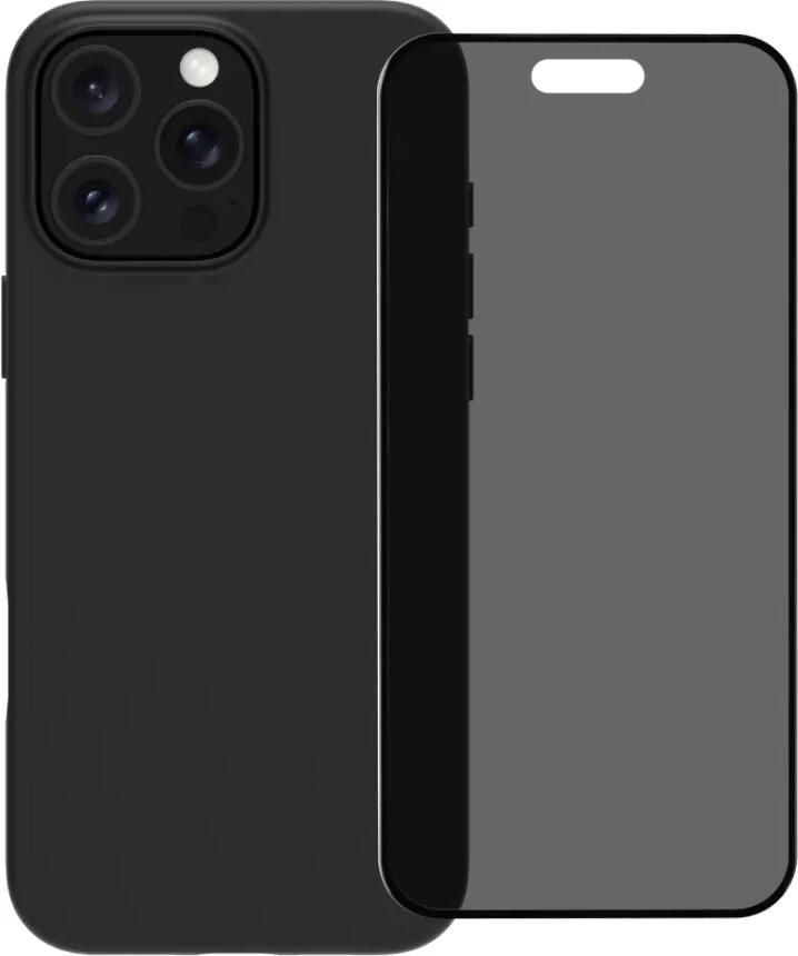 BlueBuilt Back Cover iPhone 16 Pro Max Zwart + Privacy Filter Screenprotector Glas