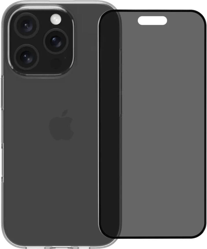 BlueBuilt Back Cover iPhone 16 Pro Transparant + Privacy Filter Screenprotector Glas