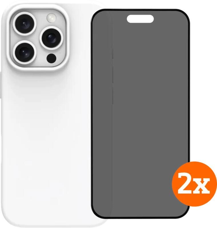 BlueBuilt Back Cover iPhone 16 Pro Wit + Privacy Filter Screenprotector Glas Duo Pack