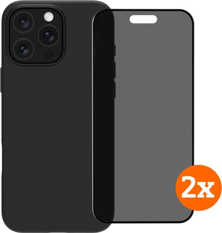 BlueBuilt Back Cover iPhone 16 Pro Zwart + Privacy Filter Screenprotector Glas Duo Pack
