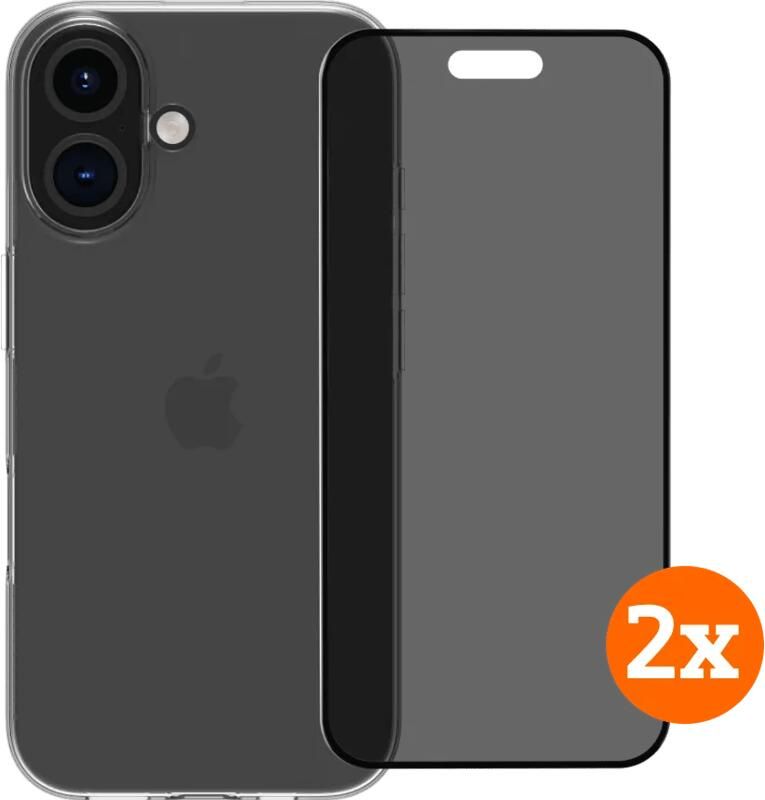 BlueBuilt Back Cover iPhone 16 Transparant + Privacy Filter Screenprotector Glas Duo Pack