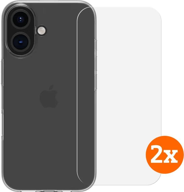 BlueBuilt Back Cover iPhone 16 Transparant + Screenprotector Glas Duo Pack
