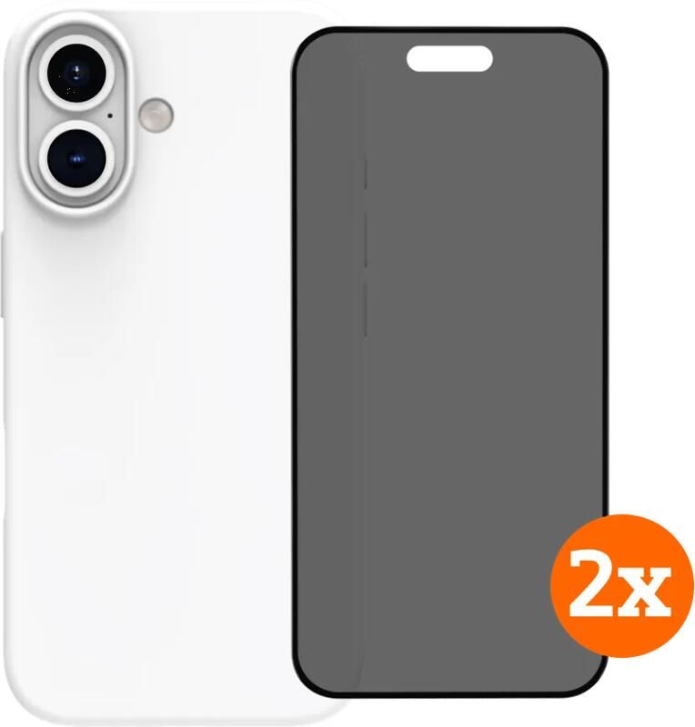 BlueBuilt Back Cover iPhone 16 Wit + Privacy Filter Screenprotector Glas Duo Pack