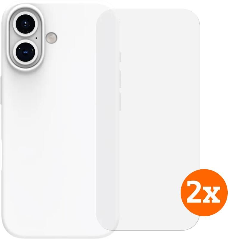 BlueBuilt Back Cover iPhone 16 Wit + Screenprotector Glas Duo Pack
