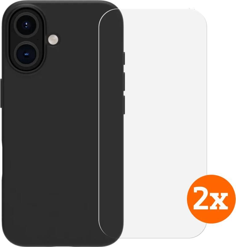 BlueBuilt Back Cover iPhone 16 Zwart + Screenprotector Glas Duo Pack