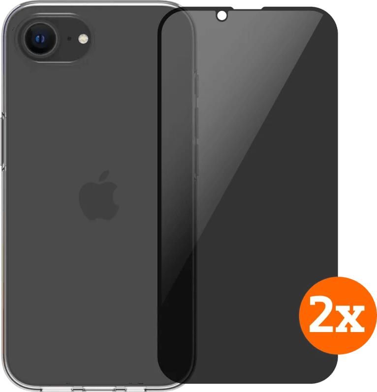 BlueBuilt Back Cover iPhone 16e Transparant + Privacy Filter Screenprotector Glas Duo Pack