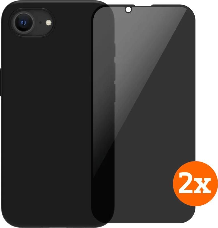 BlueBuilt Back Cover iPhone 16e Zwart + Privacy Filter Screenprotector Glas Duo Pack