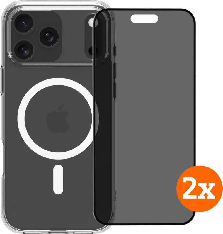 BlueBuilt Cover MagSafe iPhone 17 Pro Max Transparant + Privacy Protector Duo Pack