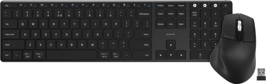 BlueBuilt Draadloos Bluetooth QWERTY Pro Toetsenbord + Ergonomische Bluetooth Muis