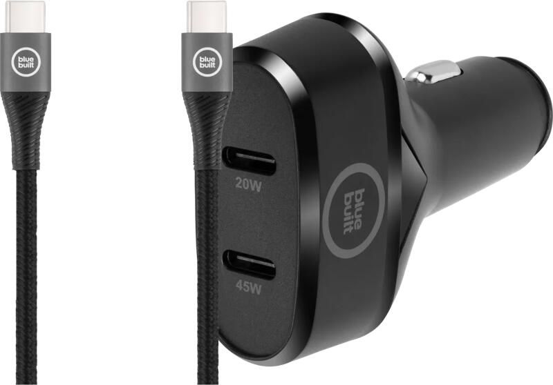 BlueBuilt Power Delivery Autolader 45W Zwart + Usb C Kabel 1 5 Nylon Zwart