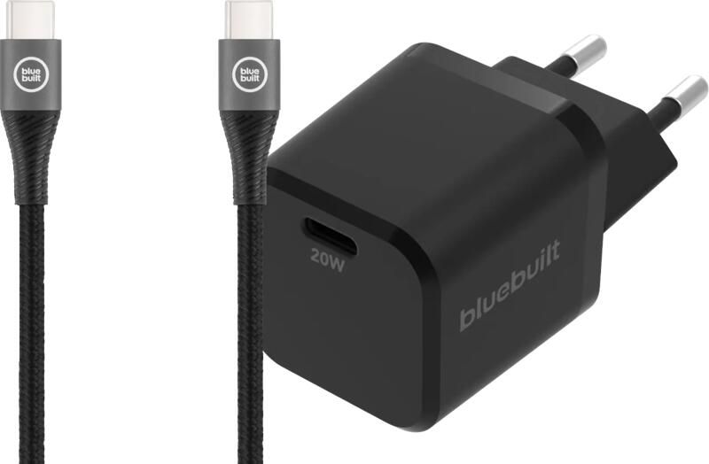 BlueBuilt Power Delivery en Quick Charge Oplader 20W + Usb C Kabel Nylon Zwart 1 5m