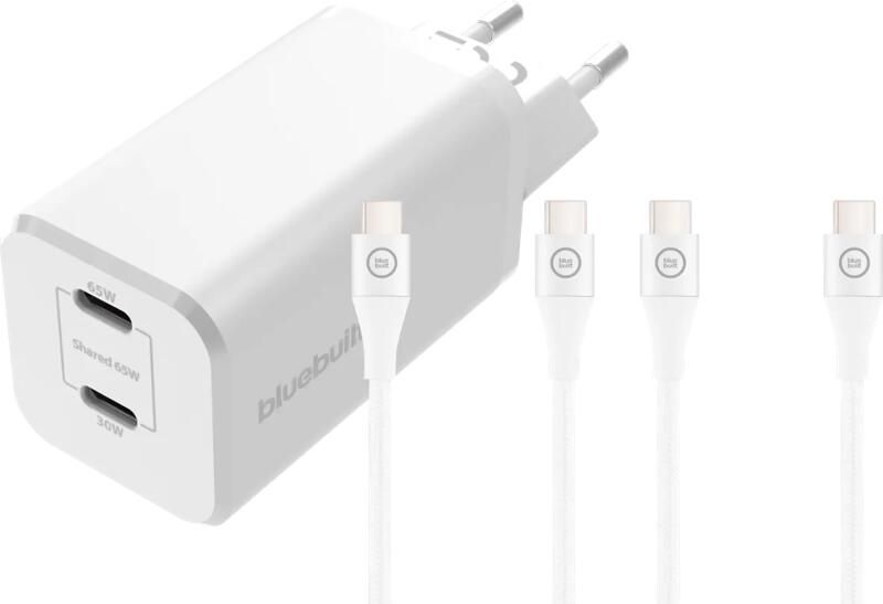 BlueBuilt Power Delivery en Quick Charge Oplader 65W + Usb C Nylon Wit 1 5m