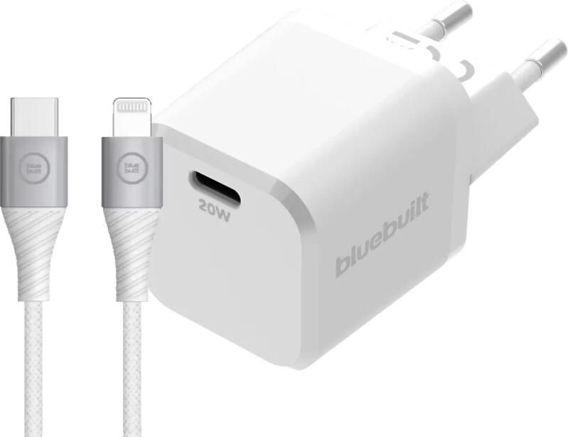 BlueBuilt Power Delivery Oplader 20W + Lightning Kabel 1 5m Nylon Wit