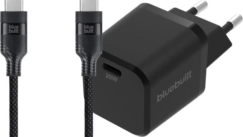 BlueBuilt Power Delivery Oplader 20W + Usb C Kabel 1 5m Nylon Zwart