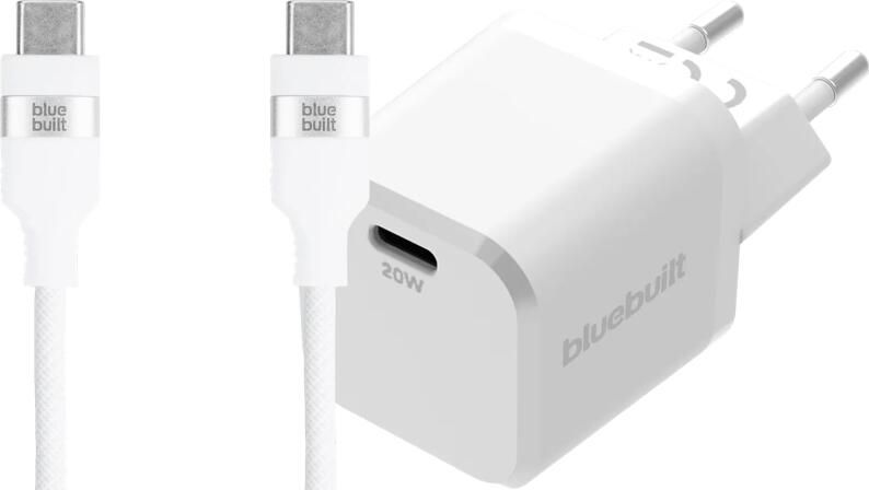 BlueBuilt Power Delivery Oplader 20W + Usb C Kabel 3m Nylon Wit
