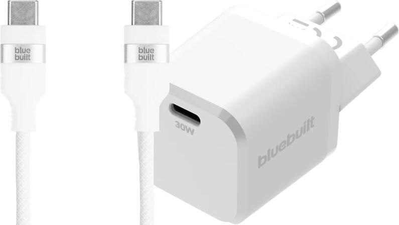 BlueBuilt Power Delivery Oplader 30W + Usb C Kabel 1 5m Nylon Wit