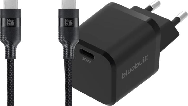 BlueBuilt Power Delivery Oplader 30W + Usb C Kabel 3m Nylon Zwart
