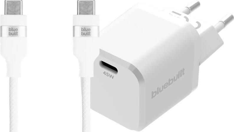 BlueBuilt Power Delivery Oplader 45W + Usb C Kabel 1 5m Nylon Wit