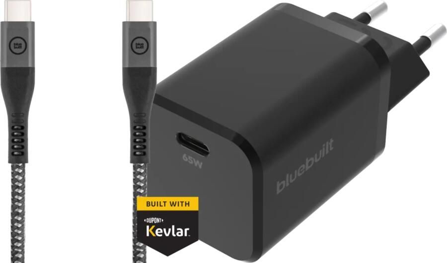 BlueBuilt Power Delivery Oplader met Usb C Poort 65W Zwart + Usb C naar Usb C kabel 1 5m