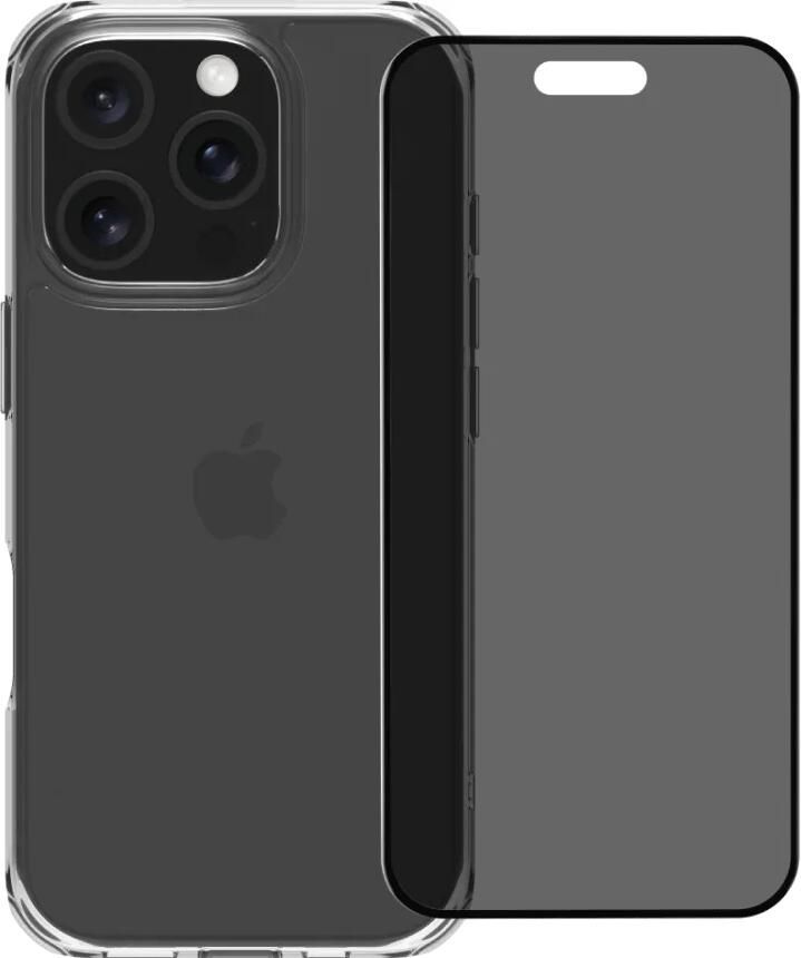 BlueBuilt Protective Back Cover iPhone 16 Pro Transparant + Privacy Screenprotector Glas