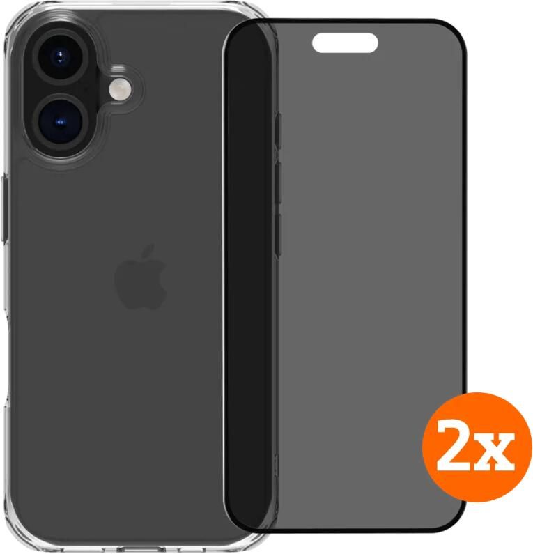 BlueBuilt Protective Back Cover iPhone 16 Transparant + Privacy Screenprotector Duo Pack