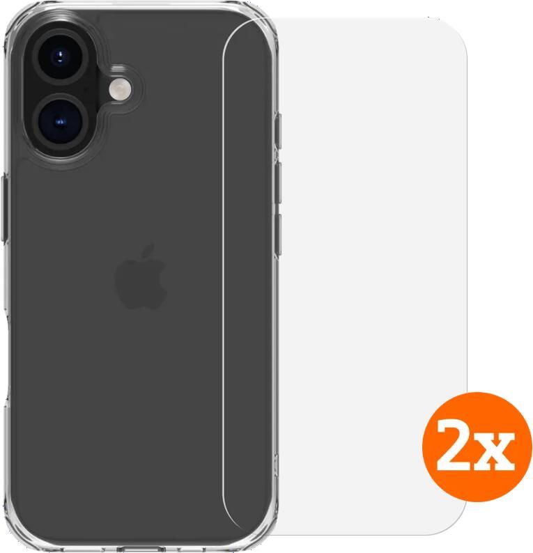 BlueBuilt Protective Back Cover iPhone 16 Transparant + Screenprotector Glas Duo Pack